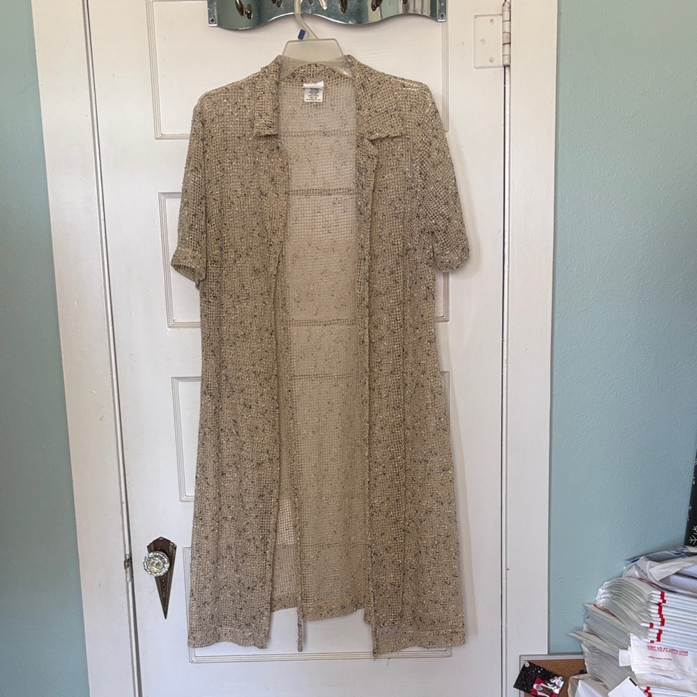 Studio C Beige Knit Short Sleeve Long Cardigan Size 16W